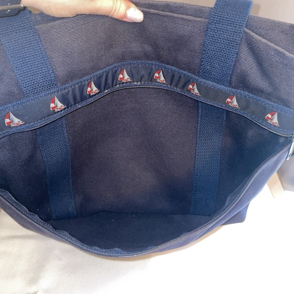 Bags & Sew On Canvas Tote Bag Purse Beach Pool Bag Navy Blue Red White Sailboats - Picture 7 of 16